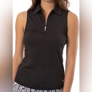 Sleeveless Brown ( cocoa)  Polo Zip-Front Top